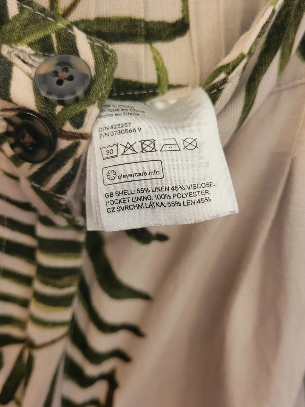 H&M Linen Blend Palm Leaf Wide Leg Pants